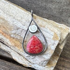 Sterling Silver Pendant with Coral and Shell